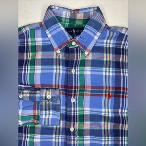Ralph Lauren Flannel Shirt Men’s Medium Blue Plaid Long Sleeve